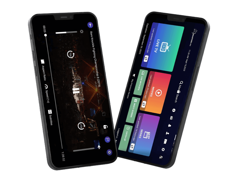 dois celulares mostrando o iptv smarters pro
